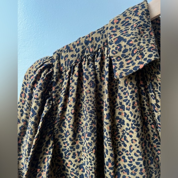 FREE PEOPLE Celia Leopard Top Blouse Lightweight Baggy Mobwife‎ Feminine Tie S - Picture 2 of 8